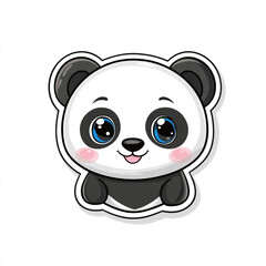 Naklejka premium A very cute, smiling cartoon panda with big blue eyes and rosy cheeks, looking directly at the viewer.