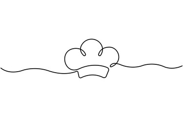 Continuous one line drawing of chef hat or cap. One line drawing illustration of hat chef, One single line drawing of chef hat or cap for restaurant vector graphic illustration.