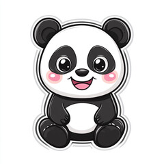 Fototapeta premium A very cute, smiling cartoon panda with big blue eyes and rosy cheeks, looking directly at the viewer.