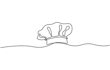 Continuous one line drawing of chef hat or cap. One line drawing illustration of hat chef, One single line drawing of chef hat or cap for restaurant vector graphic illustration.