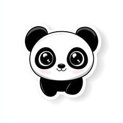 Obraz premium A very cute, smiling cartoon panda with big blue eyes and rosy cheeks, looking directly at the viewer.