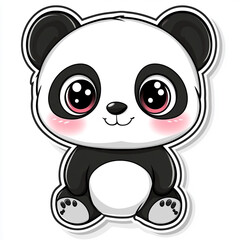Fototapeta premium A very cute, smiling cartoon panda with big blue eyes and rosy cheeks, looking directly at the viewer.