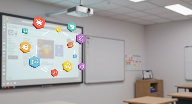 Interactive whiteboard in modern classroom