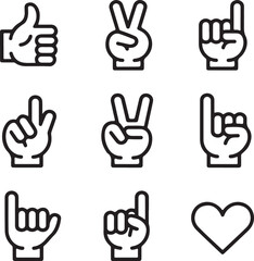Obraz premium Collection of various hand gesture icons in a grid arrangement