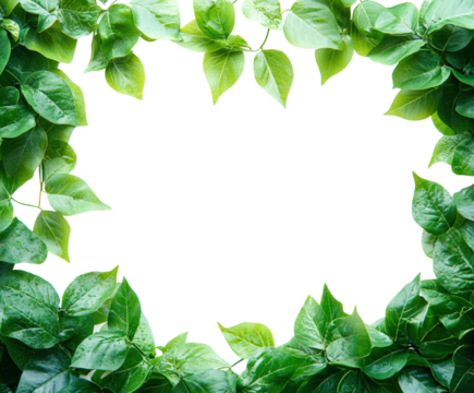 Lush green leaves framing white space nature scene view fresh vibes