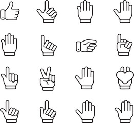 Obraz premium Collection of various hand gesture line art in a grid arrangement