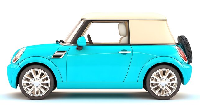 A vintage blue car against a white background. - Powered by Adobe