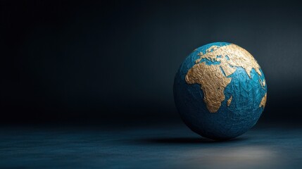 Fototapeta premium A globe made of gold and blue paper sits on a dark background