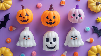 Halloween Backdrop in Sweet Purple with Seasonal Icons