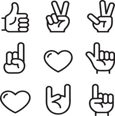 Obraz premium Collection of various hand gesture icons in black and white design