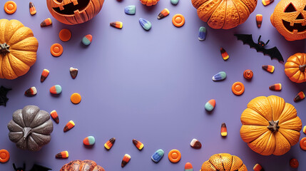 Halloween Backdrop in Sweet Purple with Seasonal Icons