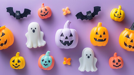 Halloween Backdrop in Sweet Purple with Seasonal Icons