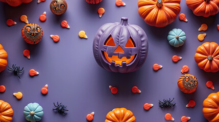 Halloween Backdrop in Sweet Purple with Seasonal Icons