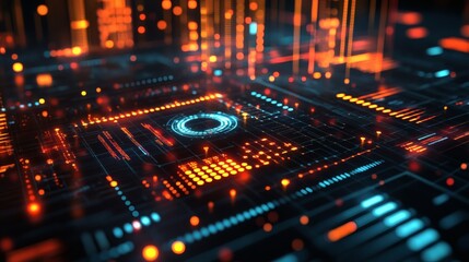 Fototapeta premium Futuristic digital interface with glowing lines and data streams.