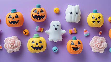 Halloween Backdrop in Sweet Purple with Seasonal Icons