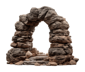 Ancient stone arch ruins historical site model desert environment side view