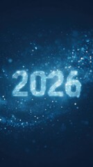 Digital Futuristic Greeting Card for Year 2026 text &ndash; Hi-Tech New Year Design with Neon Elements, Abstract Geometry, Holographic Glow, and Modern Technology Theme for Holiday, Celebration