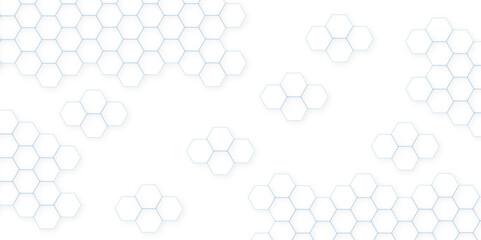 Abstract white hexagon concept background. Seamless pattern with hexagon. Hexagonal white hexagons honeycomb wallpaper. Abstract white lines background.	