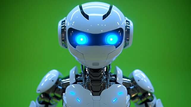 futuristic robotics alien robot with glowing blue eyes and sleek metallic body