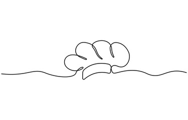 Continuous one line drawing of chef hat or cap. One line drawing illustration of hat chef, One single line drawing of chef hat or cap for restaurant vector graphic illustration.