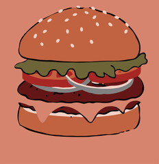 Hamburger: Hamburger vector art illustration. hamburger vector icon. Delicious vector art depicting a classic hamburger with layers of meat, cheese, fresh vegetables. vector illustration fast food.