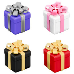 컬러풀 리본 선물 상자 3D 일러스트 세 / Colorful Ribbon Gift Box Set 3D Illustration