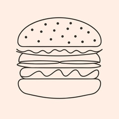 Burger line vector icon. Burger Hamburger icon illustration web site mobile logo app UI design, meat, beef, food, lettuce, sandwich, grilled, tomato, bun, snack, onion cheese sign symbol Fast food. 