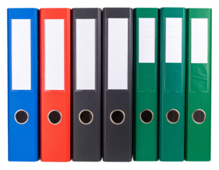 Stack of Colorful Business Folders with Tab Indexes – PNG Isolated on Transparent Background