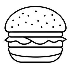 Burger line vector icon. Burger Hamburger icon illustration web site mobile logo app UI design, meat, beef, food, lettuce, sandwich, grilled, tomato, bun, snack, onion cheese sign symbol Fast food. 