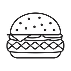Burger line vector icon. Burger Hamburger icon illustration web site mobile logo app UI design, meat, beef, food, lettuce, sandwich, grilled, tomato, bun, snack, onion cheese sign symbol Fast food. 