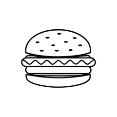 Burger line vector icon. Burger Hamburger icon illustration web site mobile logo app UI design, meat, beef, food, lettuce, sandwich, grilled, tomato, bun, snack, onion cheese sign symbol Fast food. 