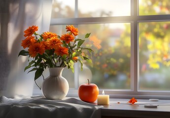 To enhance the beauty of the room, placing a beautiful vase decorated with flowers and a candle on a table in one corner of the room is an idea to create a cozy atmosphere in the room.
