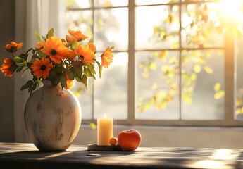 To enhance the beauty of the room, placing a beautiful vase decorated with flowers and a candle on a table in one corner of the room is an idea to create a cozy atmosphere in the room.