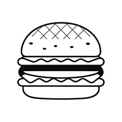 Burger line vector icon. Burger Hamburger icon illustration web site mobile logo app UI design, meat, beef, food, lettuce, sandwich, grilled, tomato, bun, snack, onion cheese sign symbol Fast food. 