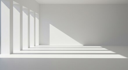 Fototapeta premium Minimalist Architecture: Sunlight Streaming Through Columns in a White Interior Space