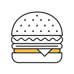 Burger line vector icon. Burger Hamburger icon illustration web site mobile logo app UI design, meat, beef, food, lettuce, sandwich, grilled, tomato, bun, snack, onion cheese sign symbol Fast food. 