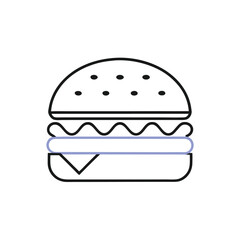 Burger line vector icon. Burger Hamburger icon illustration web site mobile logo app UI design, meat, beef, food, lettuce, sandwich, grilled, tomato, bun, snack, onion cheese sign symbol Fast food. 