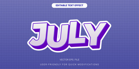 Editable Text Effect for July in Retro, 3D, and Gradient Style with Comic Typography