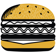 Hamburger: Hamburger vector art illustration. hamburger vector icon. Delicious vector art depicting a classic hamburger with layers of meat, cheese, fresh vegetables. vector illustration fast food.