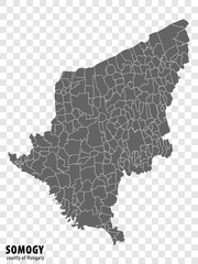 Blank map Somogy  County of Hungary. High quality map Somogy  County with municipalities on transparent background for your web site design, logo, app, UI. Hungary. EPS10.