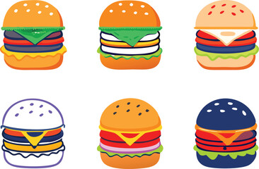 Hamburger different styles icon set. Hamburger Icon Packs Fast Food Line Art Collection Burger set vector design.