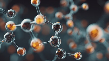 Microscopic molecular structure 3 d render of connected spheres and rods