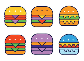 Hamburger different styles icon set. Hamburger Icon Packs Fast Food Line Art Collection Burger set vector design.