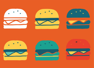 Hamburger different styles icon set. Hamburger Icon Packs Fast Food Line Art Collection Burger set vector design.