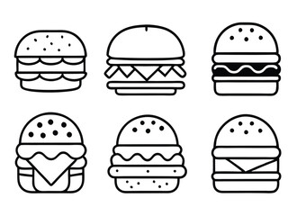 Hamburger different styles icon set. Hamburger Icon Packs Fast Food Line Art Collection Burger set vector design.