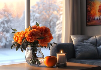 To enhance the beauty of the room, placing a beautiful vase decorated with flowers and a candle on a table in one corner of the room is an idea to create a cozy atmosphere in the room.