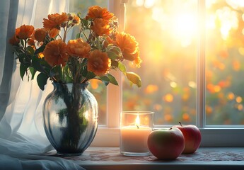To enhance the beauty of the room, placing a beautiful vase decorated with flowers and a candle on a table in one corner of the room is an idea to create a cozy atmosphere in the room.