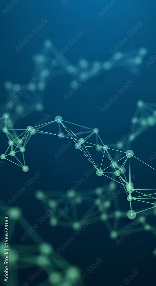 Poster abstract decentralized blockchain network with connected nodes on blue background. digital data conn