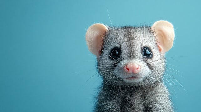 adorable ferret puppy close-up with bright blue background - Powered by Adobe
