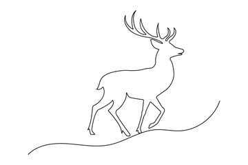 Minimalist deer one line drawing in modern simple outline vector art illustration
